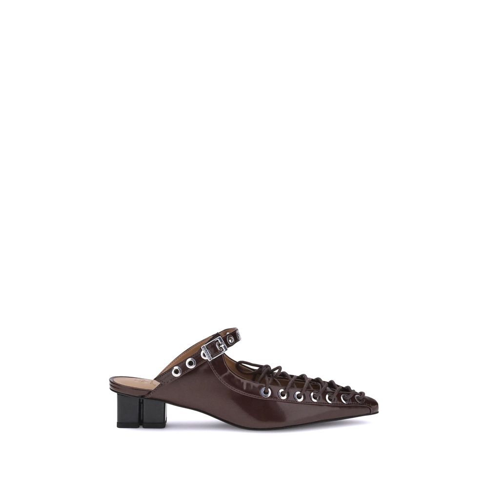 Ganni Oleatex Mules Crinkled Fabric Lace Up Shoes Classic