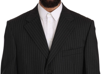 Z ZEGNA Élégant costume en laine à rayures noires