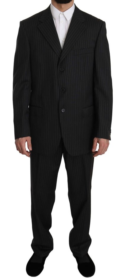 Z ZEGNA Élégant costume en laine à rayures noires