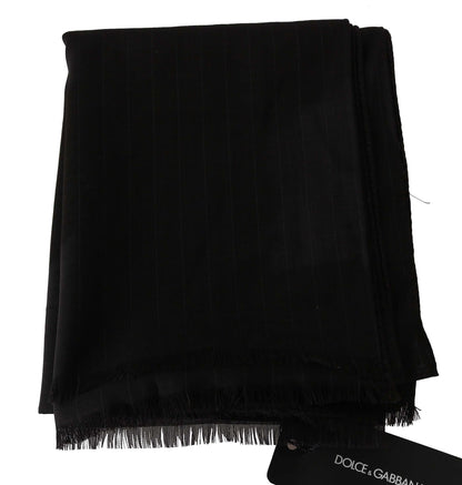 Dolce &amp; Gabbana Brown Virgin Wool Striped Pattern Wrap Scarf
