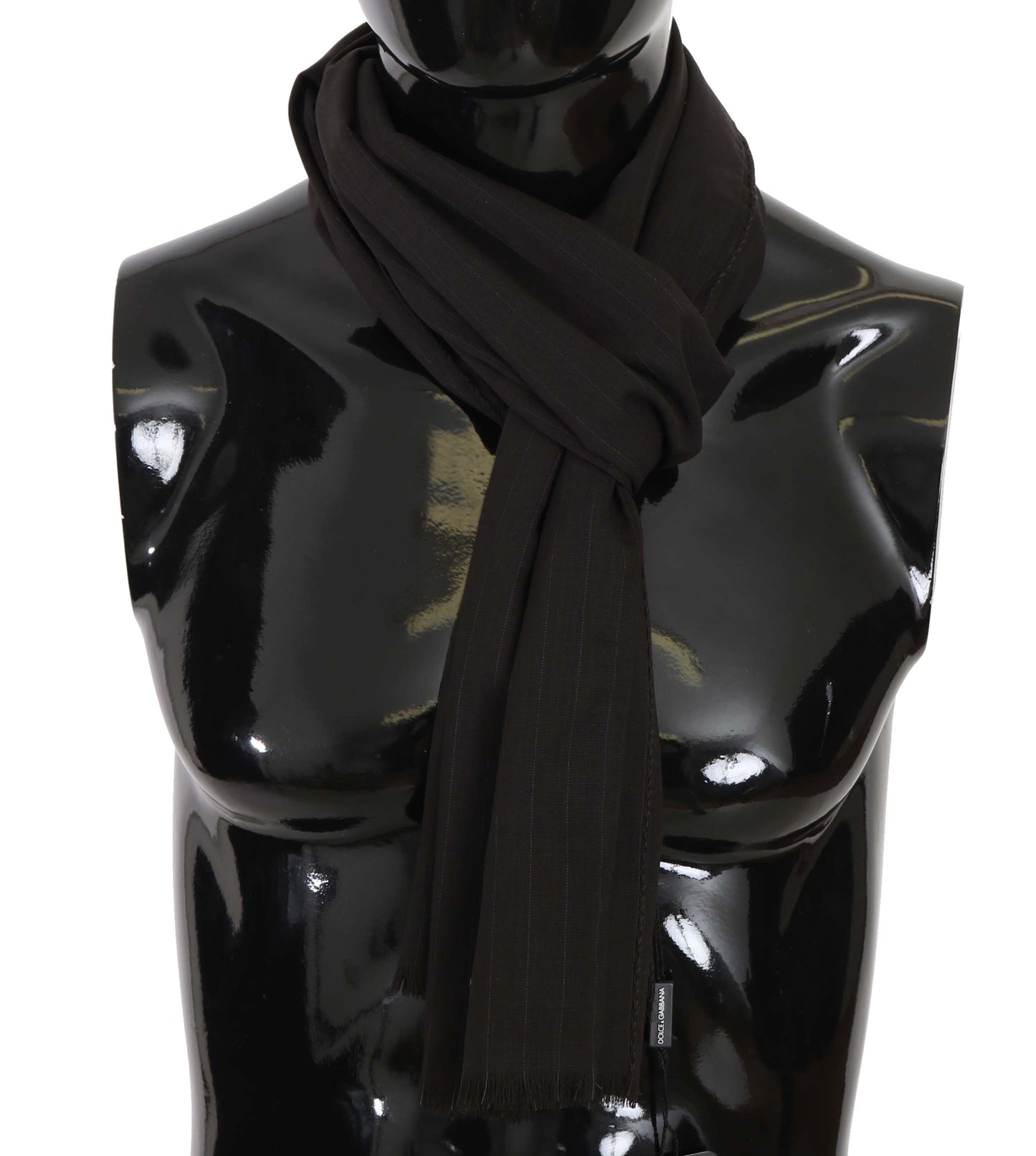 Dolce &amp; Gabbana Brown Virgin Wool Striped Pattern Wrap Scarf