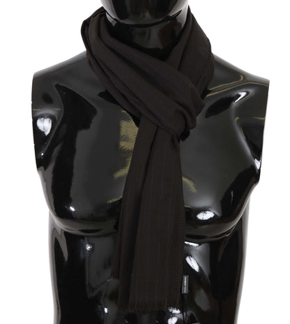 Dolce &amp; Gabbana Brown Virgin Wool Striped Pattern Wrap Scarf
