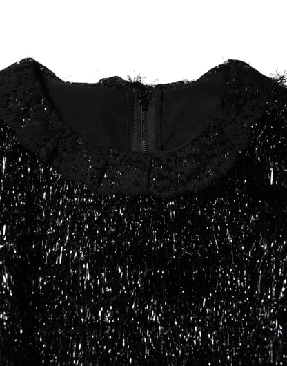 Robe mi-longue trapèze en polyester noir métallisé Dolce &amp; Gabbana