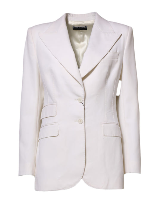 Dolce &amp; Gabbana White Wool Single Breasted Women Coat Jacket