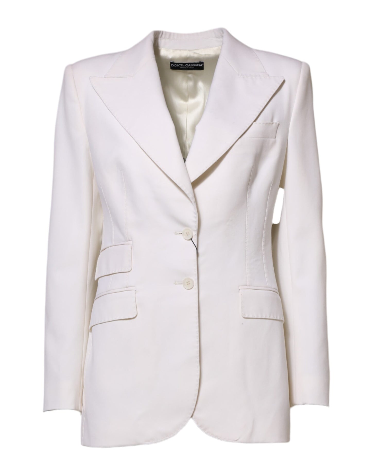 Dolce &amp; Gabbana White Wool Single Breasted Women Coat Jacket