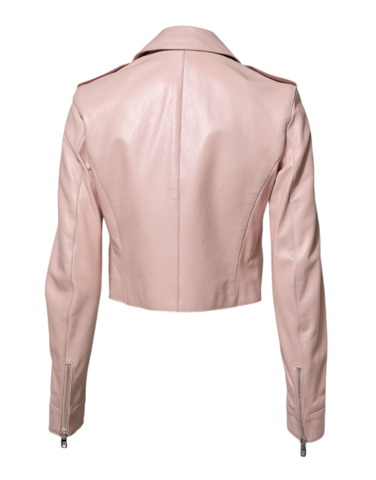 Dolce &amp; Gabbana Light Pink Collar Leather Women Biker Jacket