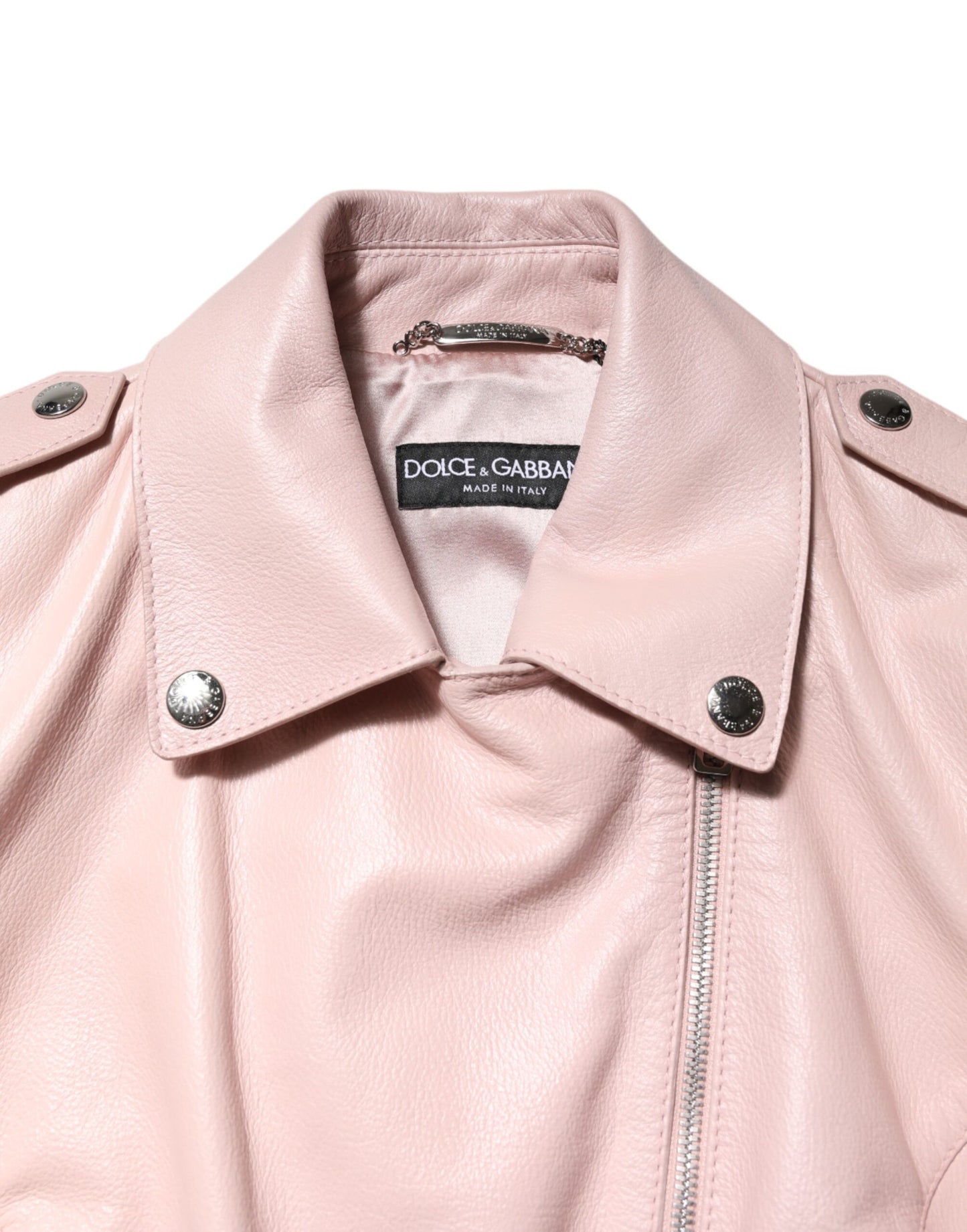Dolce &amp; Gabbana Light Pink Collar Leather Women Biker Jacket