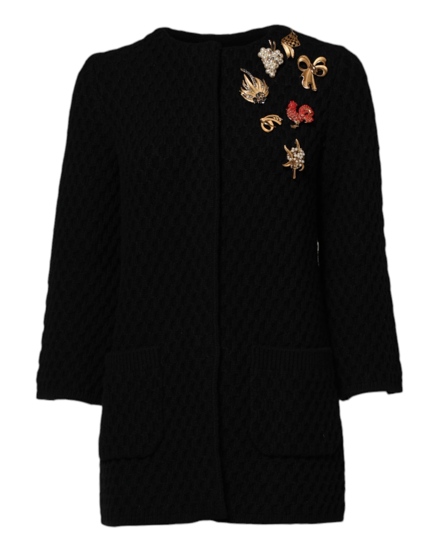 Dolce &amp; Gabbana Black Cashmere Quilted Embellished Jacket