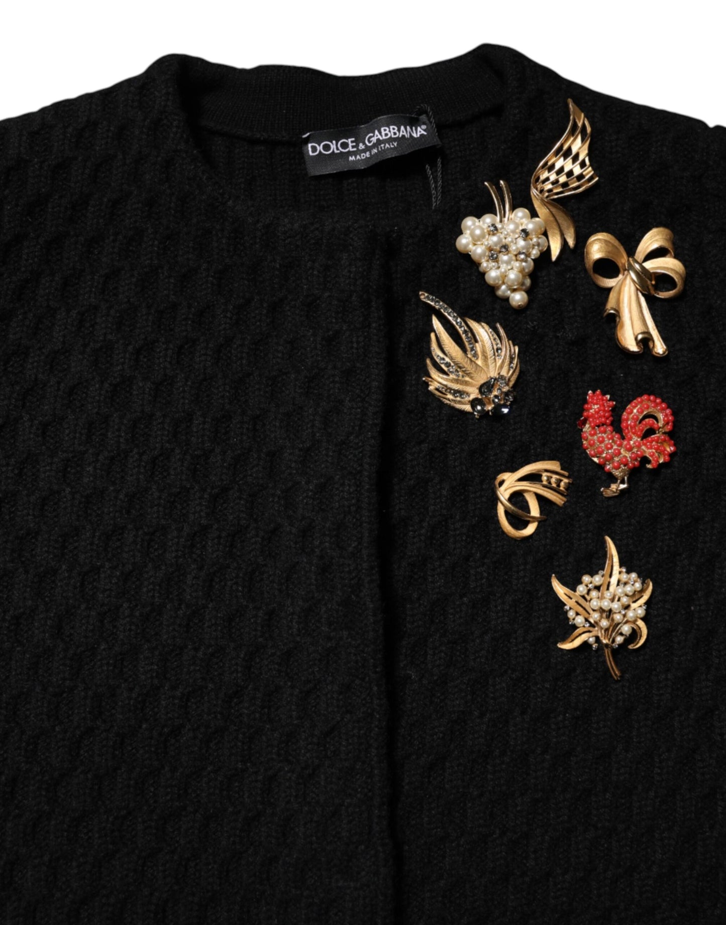 Dolce &amp; Gabbana Black Cashmere Quilted Embellished Jacket