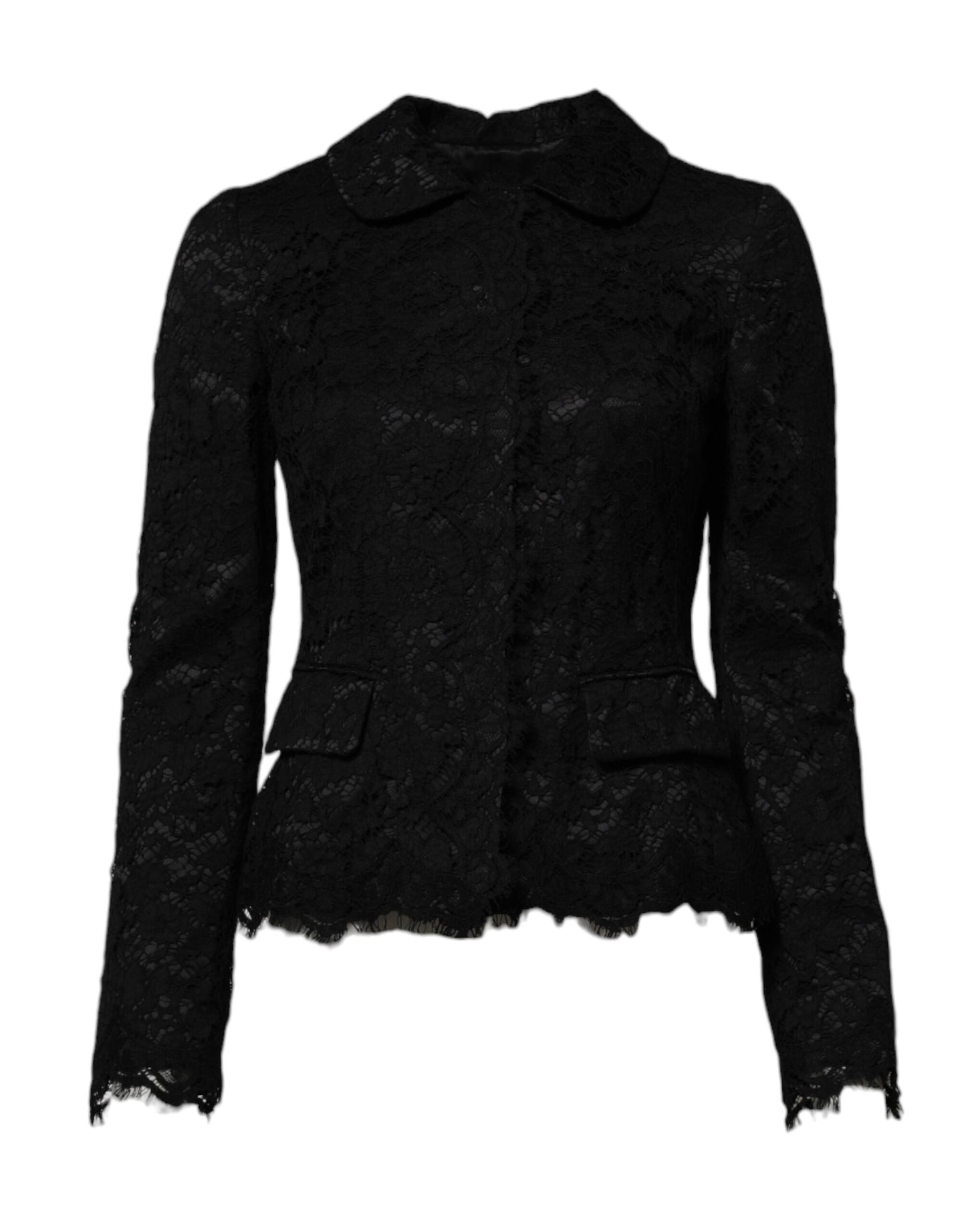 Dolce &amp; Gabbana Black Floral Lace Cotton Collared Jacket