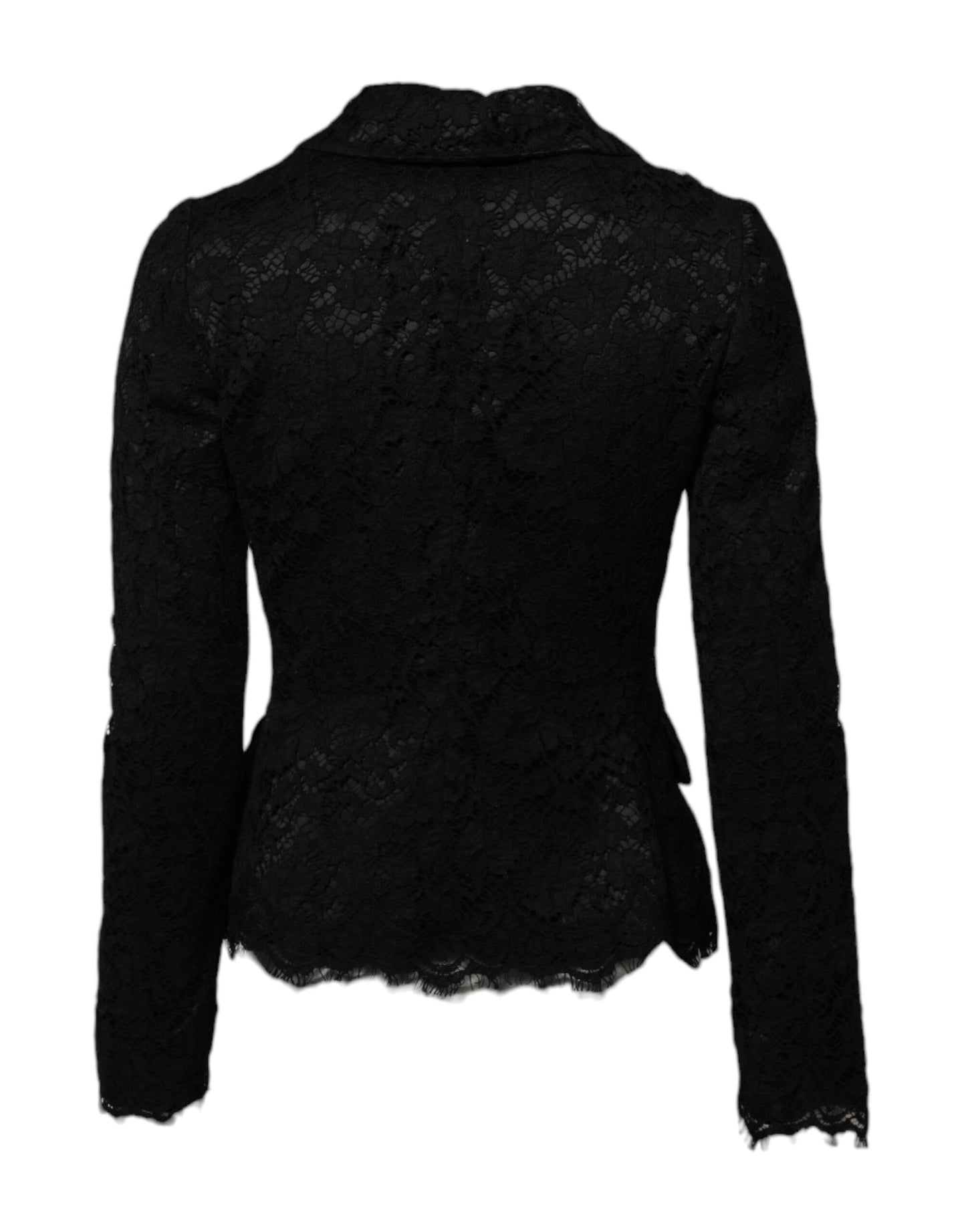 Dolce &amp; Gabbana Black Floral Lace Cotton Collared Jacket