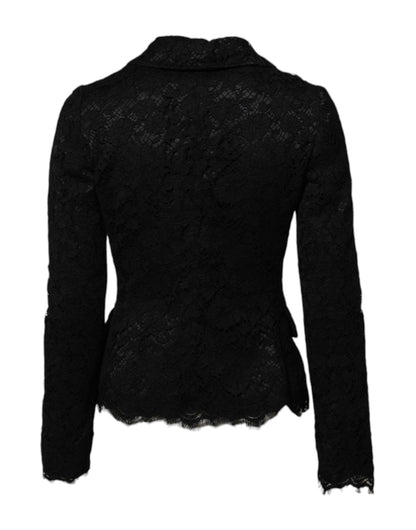 Dolce &amp; Gabbana Black Floral Lace Cotton Collared Jacket