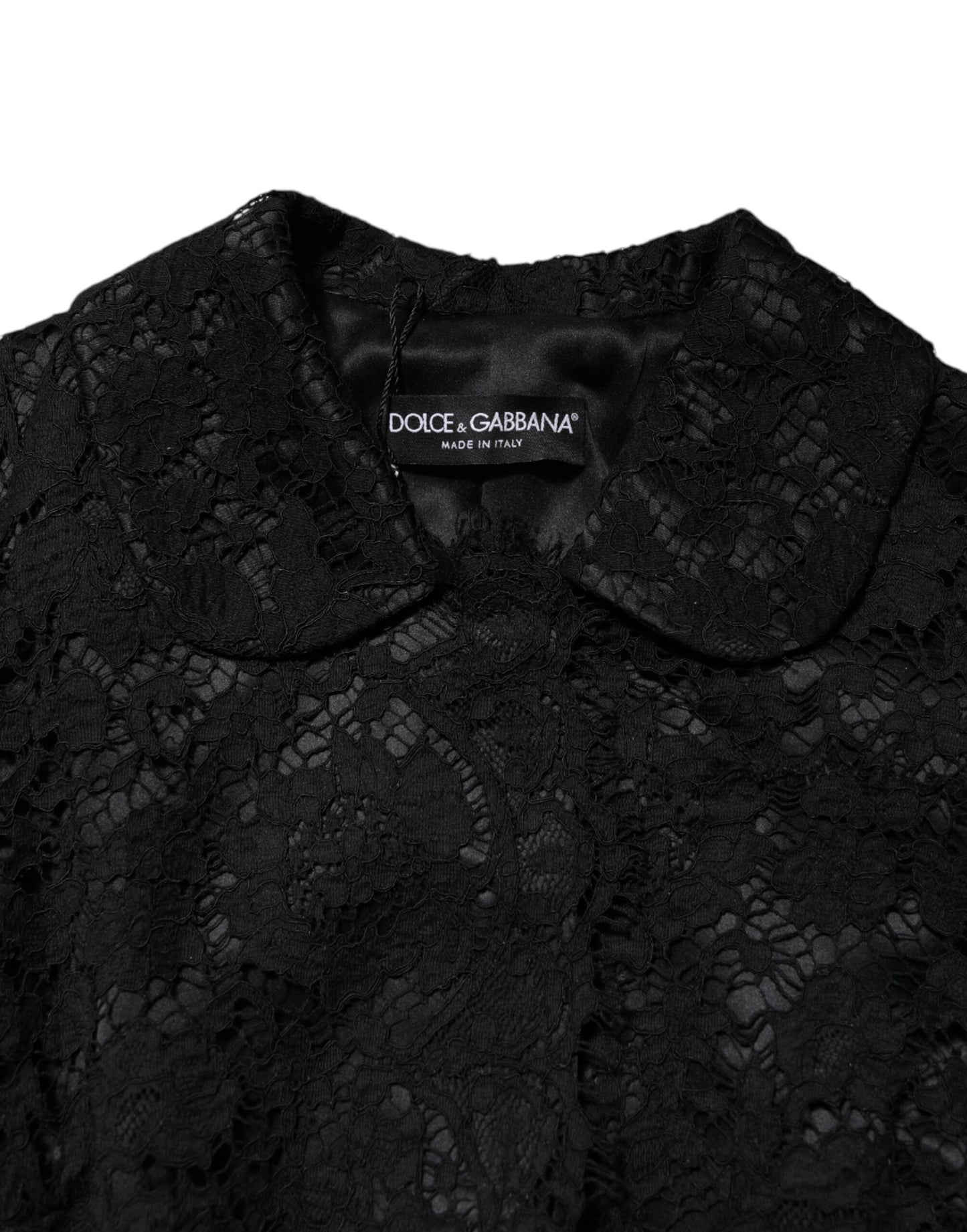 Dolce &amp; Gabbana Black Floral Lace Cotton Collared Jacket