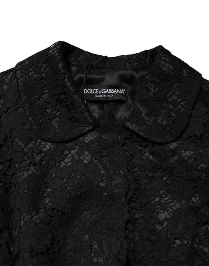 Dolce &amp; Gabbana Black Floral Lace Cotton Collared Jacket