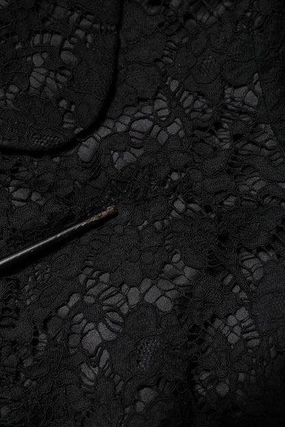 Dolce &amp; Gabbana Black Floral Lace Cotton Collared Jacket