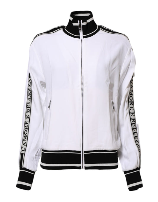 Dolce &amp; Gabbana White Viscose Logo Women Full Zip Jacket
