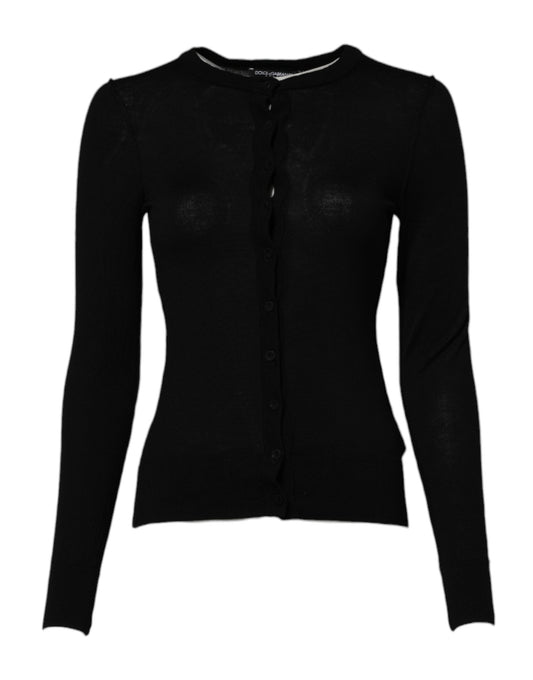 Dolce &amp; Gabbana Black Wool Knit Crew Neck Cardigan Sweater