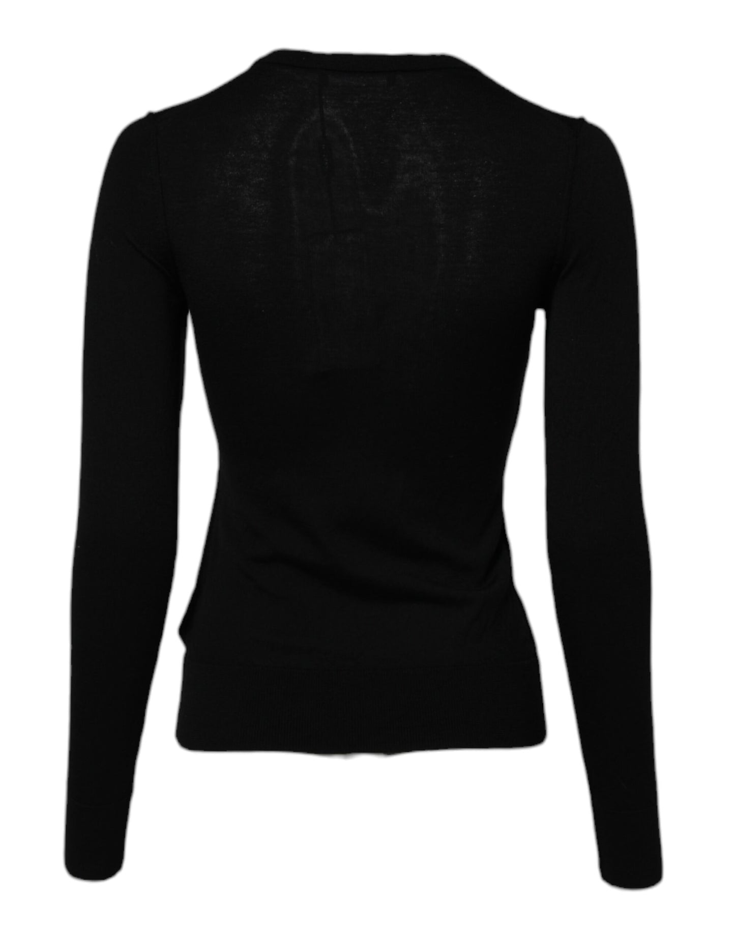 Dolce &amp; Gabbana Black Wool Knit Crew Neck Cardigan Sweater