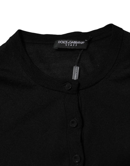 Dolce &amp; Gabbana Black Wool Knit Crew Neck Cardigan Sweater