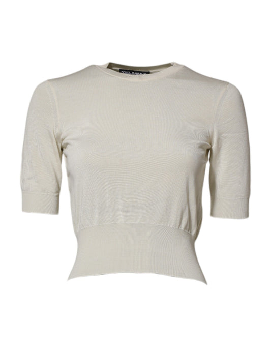 Dolce &amp; Gabbana White Silk Short Sleeves Blouse Pullover Top