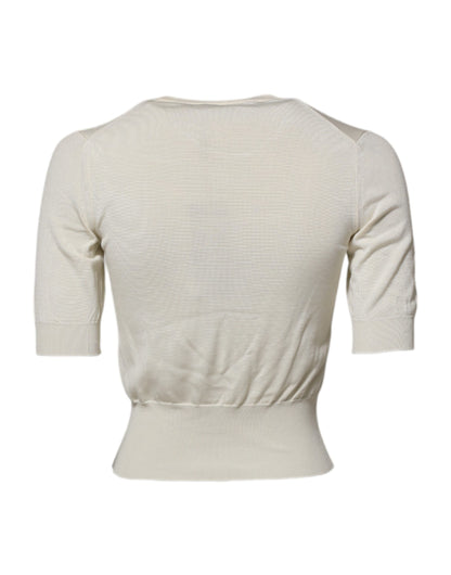 Dolce &amp; Gabbana White Silk Short Sleeves Blouse Pullover Top