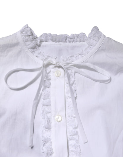 Dolce &amp; Gabbana White Ruffled Lace Embellished Blouse Top
