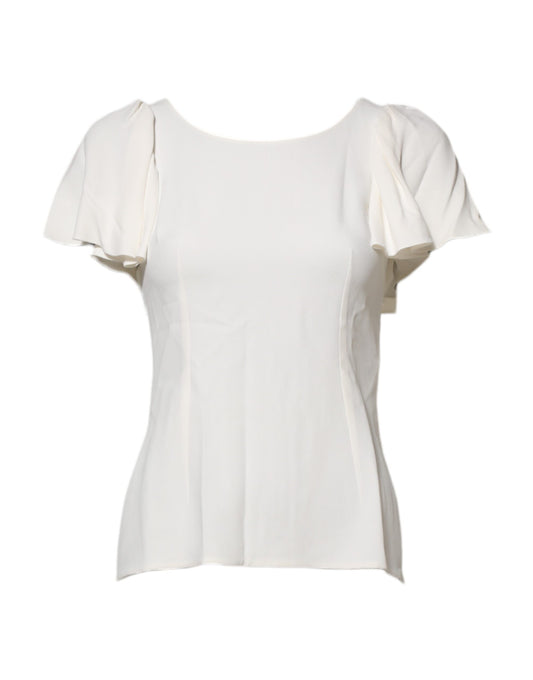 Dolce &amp; Gabbana White Round Neck Short Sleeves Blouse Top