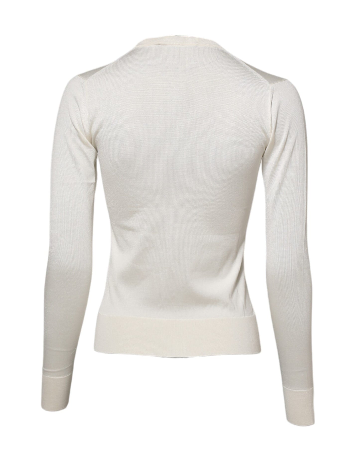Dolce &amp; Gabbana White Silk Lily Buttoned Cardigan Sweater