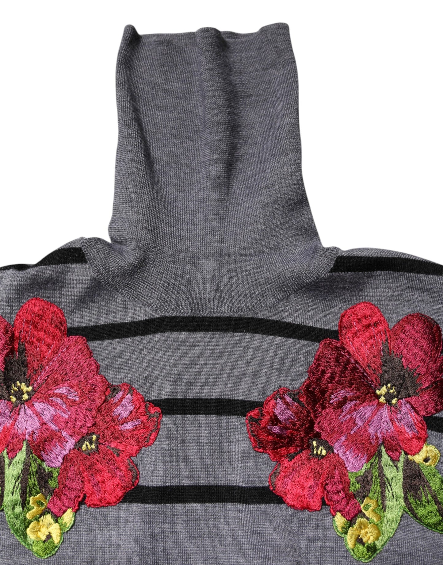 Dolce &amp; Gabbana Gray Floral Embroidery Pullover Sweater