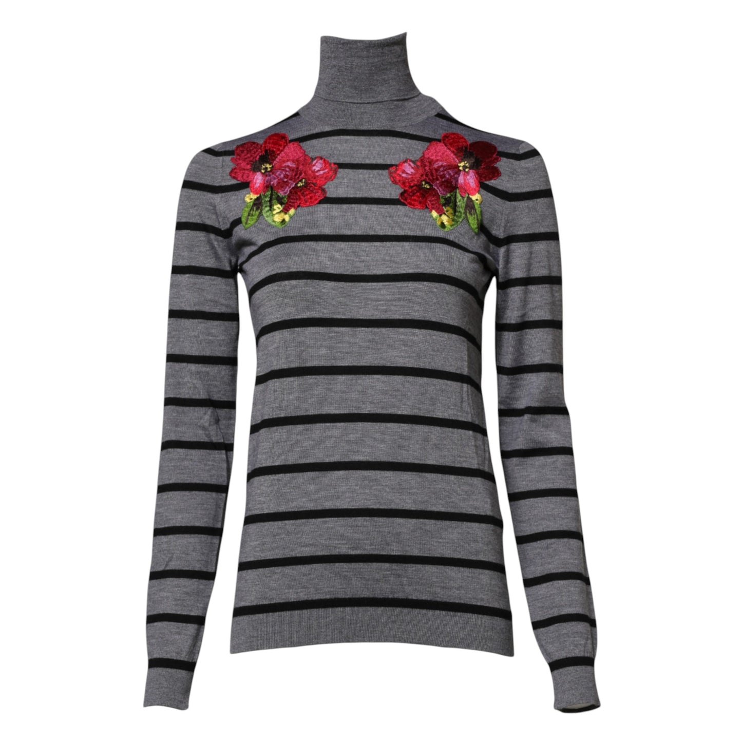 Dolce &amp; Gabbana Gray Floral Embroidery Pullover Sweater