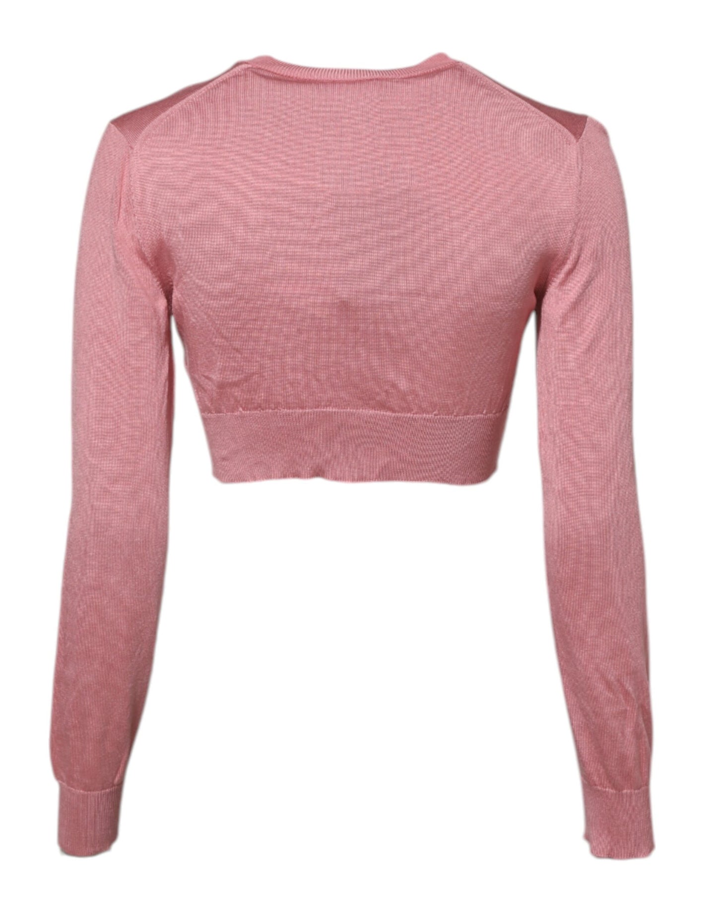 Dolce &amp; Gabbana Pink Silk Cropped Crew Neck Cardigan Sweater