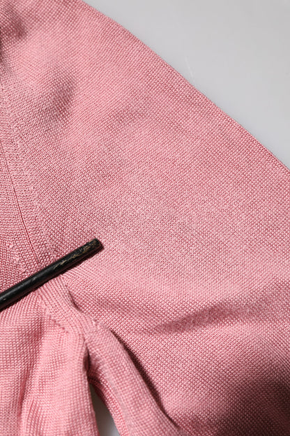 Dolce &amp; Gabbana Pink Silk Cropped Crew Neck Cardigan Sweater