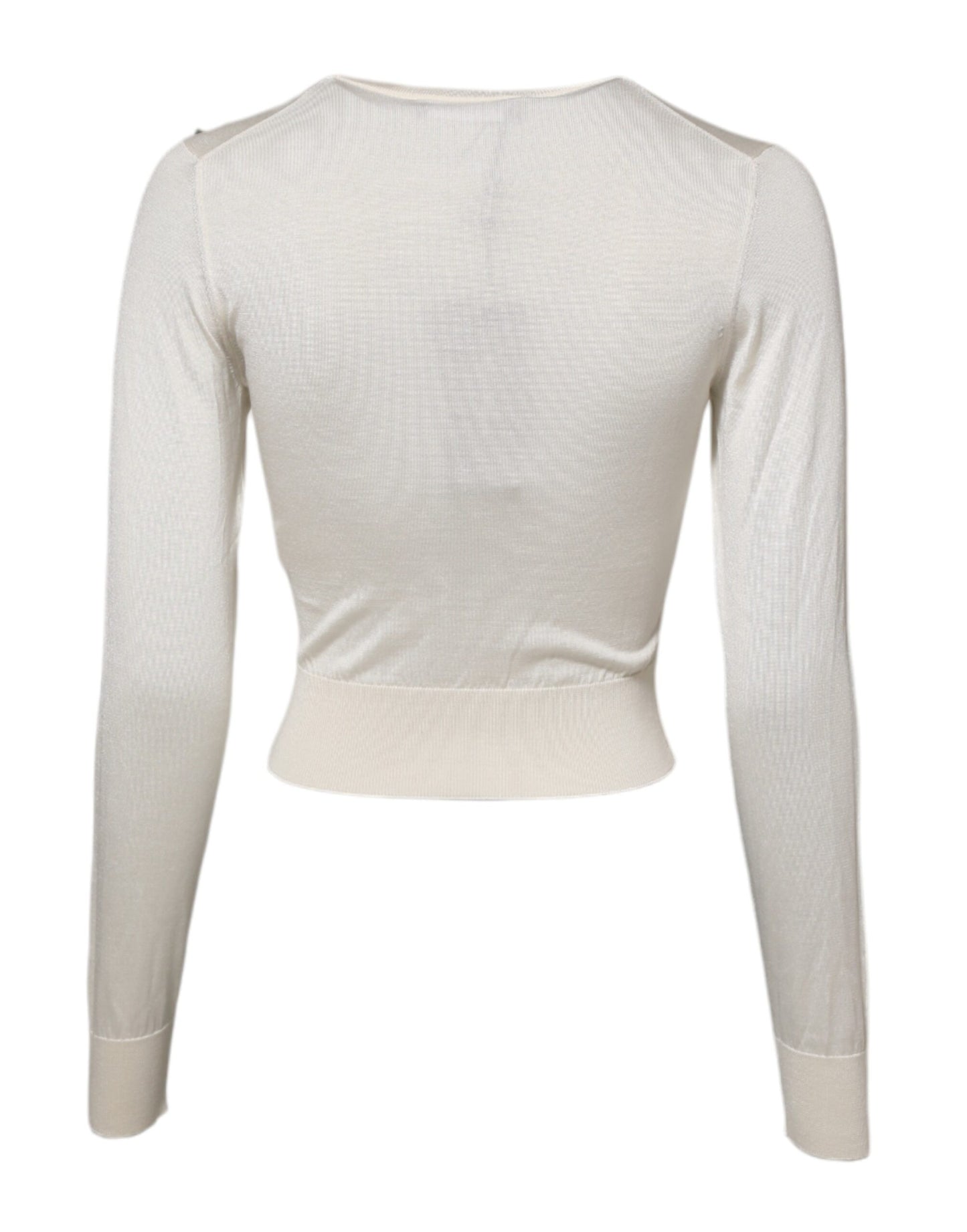 Dolce &amp; Gabbana White Silk Lily Embellished Pullover Sweater