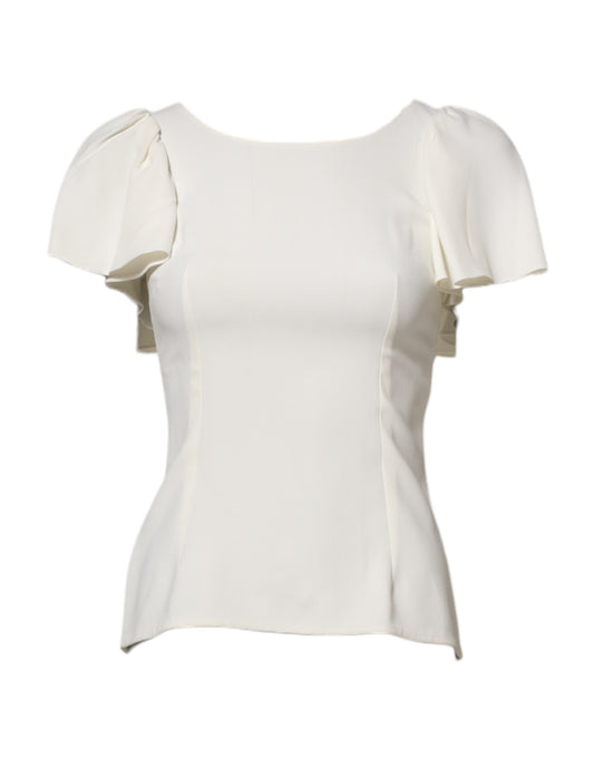 Dolce &amp; Gabbana White Round Neck Short Sleeves Blouse Top