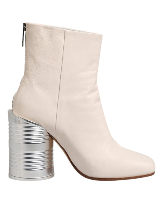 Bottes à talon en cuir de veau blanc Maison Margiela