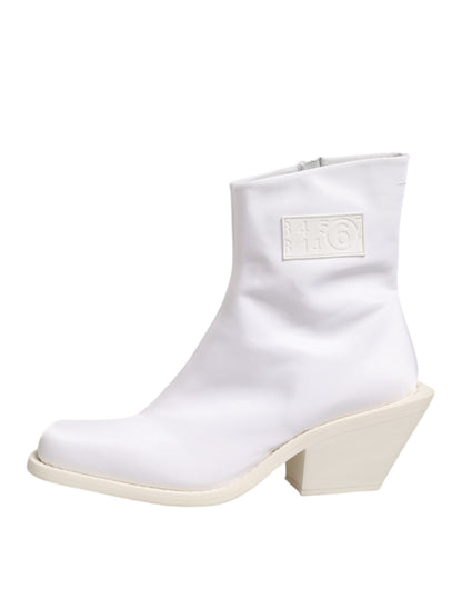 Maison Margiela White Square Heel Zip Ankle Boots Shoes by Maison Margiela