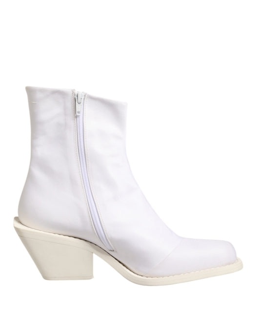 Maison Margiela White Square Heel Zip Ankle Boots Shoes by Maison Margiela