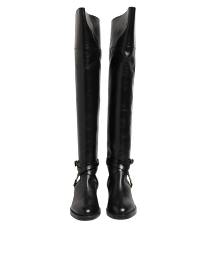 Elisabetta Franchi Black Leather Buckled High Boots Shoes by Elisabetta Franchi