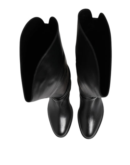 Elisabetta Franchi Black Leather Buckled High Boots Shoes by Elisabetta Franchi