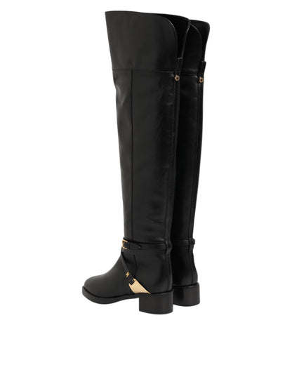 Elisabetta Franchi Black Leather Buckled High Boots Shoes by Elisabetta Franchi