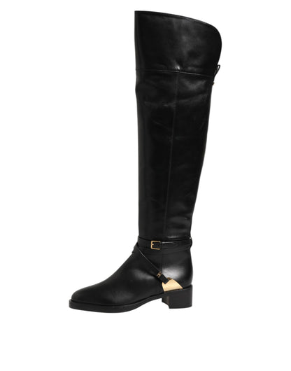 Elisabetta Franchi Black Leather Buckled High Boots Shoes by Elisabetta Franchi