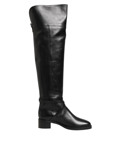 Elisabetta Franchi Black Leather Buckled High Boots Shoes by Elisabetta Franchi
