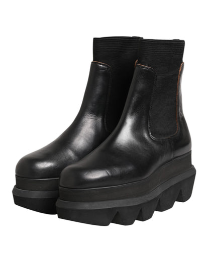 Sacai Black Chelsea Leather Pull On Women Ankle Boots Shoes by Sacai
