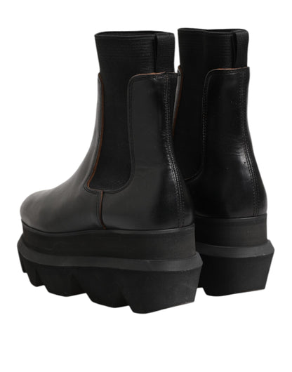 Sacai Black Chelsea Leather Pull On Women Ankle Boots Shoes by Sacai
