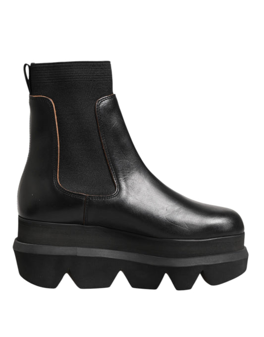 Sacai Black Chelsea Leather Pull On Women Ankle Boots Shoes by Sacai