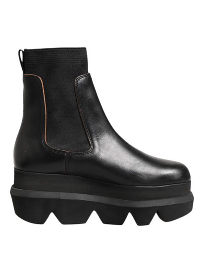 Sacai Black Chelsea Leather Pull On Women Ankle Boots Shoes by Sacai