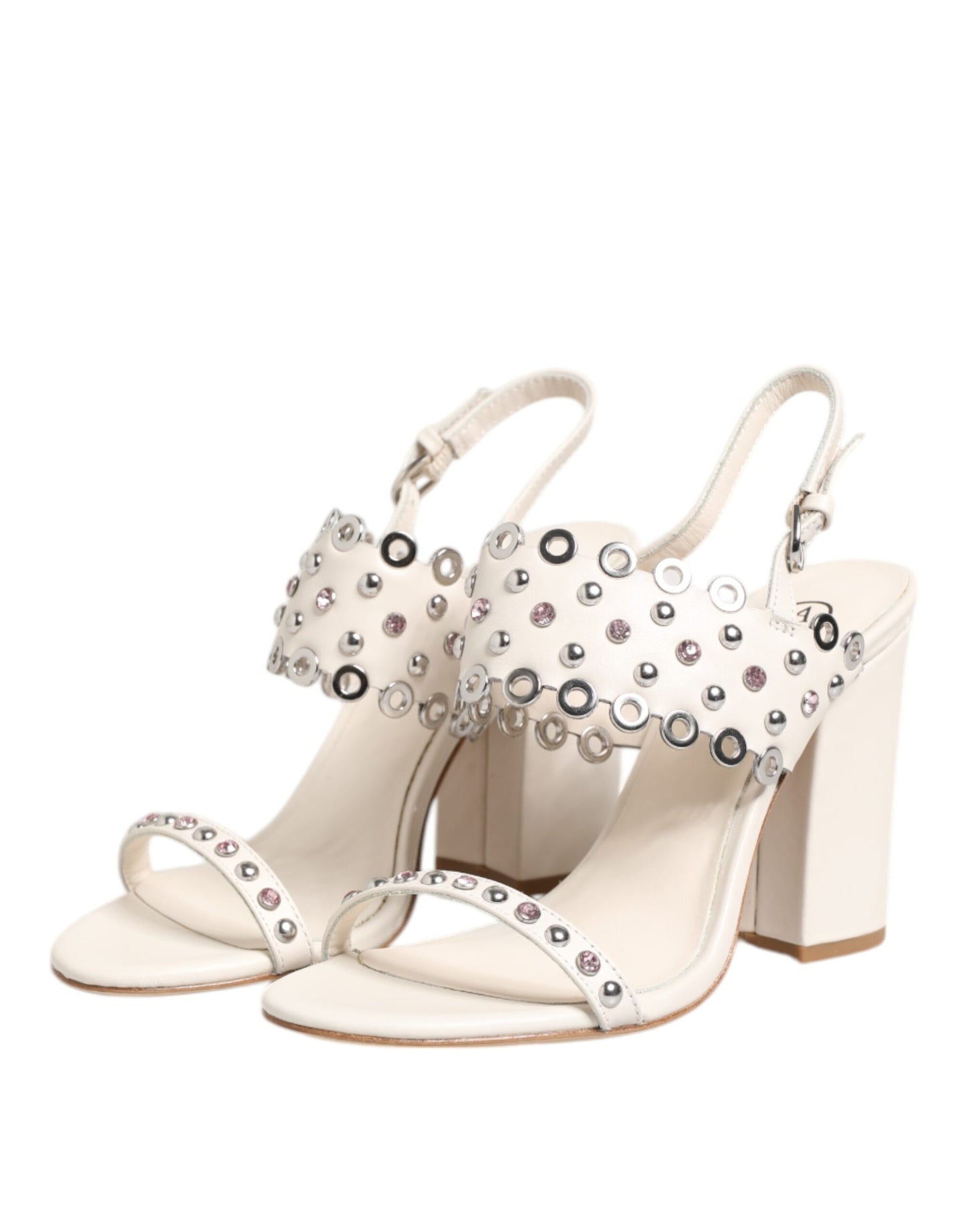 ASH White Block Heeled Studded Quarter Strap Sandals Shoes by ASH