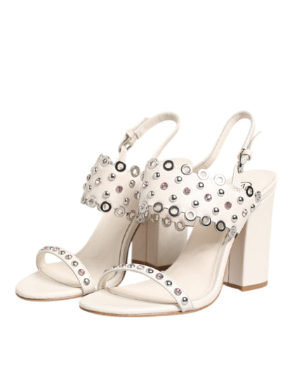 ASH White Block Heeled Studded Quarter Strap Sandals Shoes by ASH