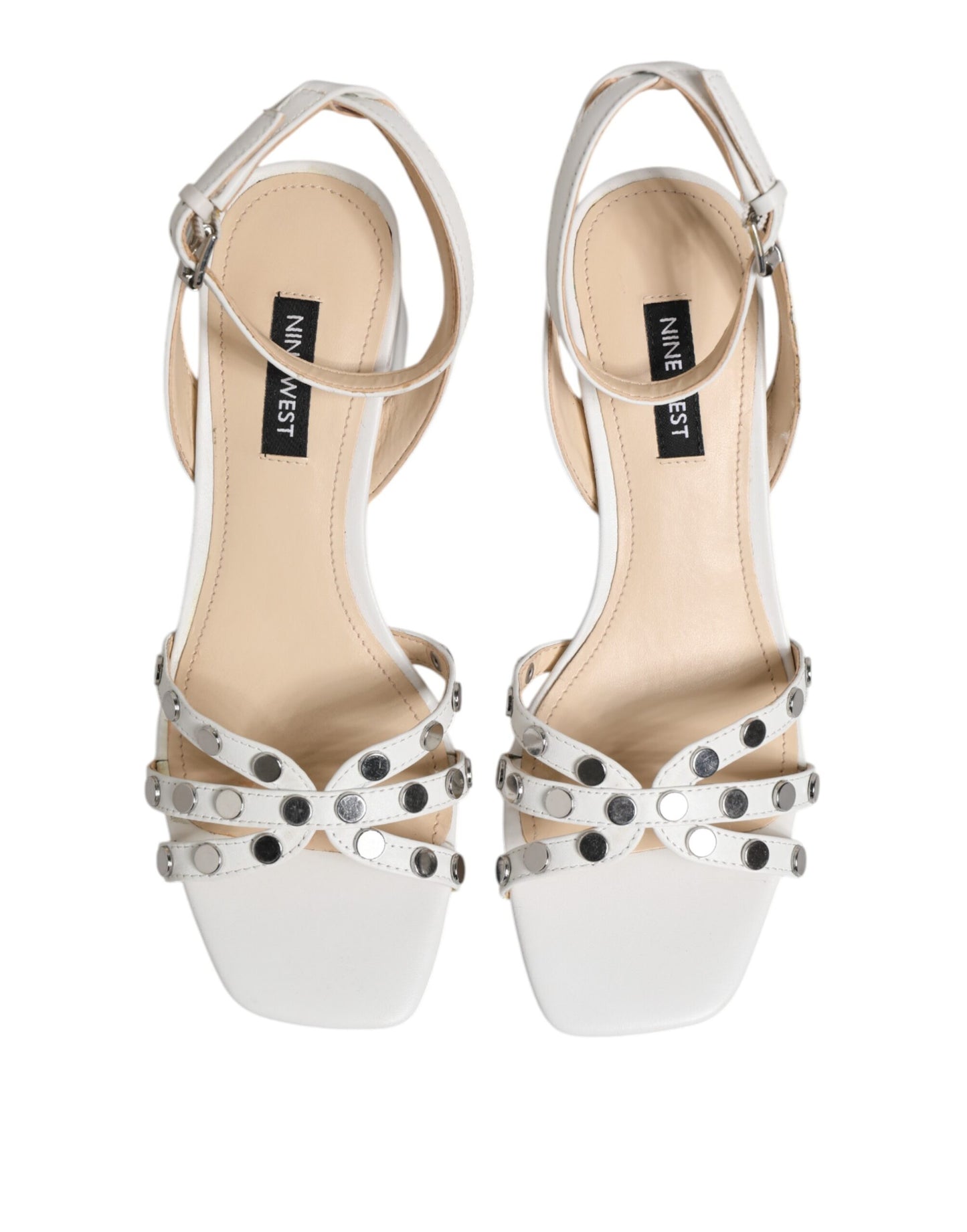 Nine West White Block Heeled Studded Wrap Strap Sandals Shoes by Nine West