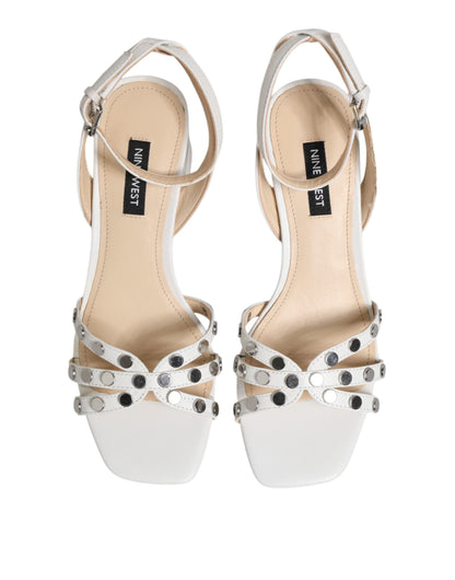 Nine West White Block Heeled Studded Wrap Strap Sandals Shoes by Nine West